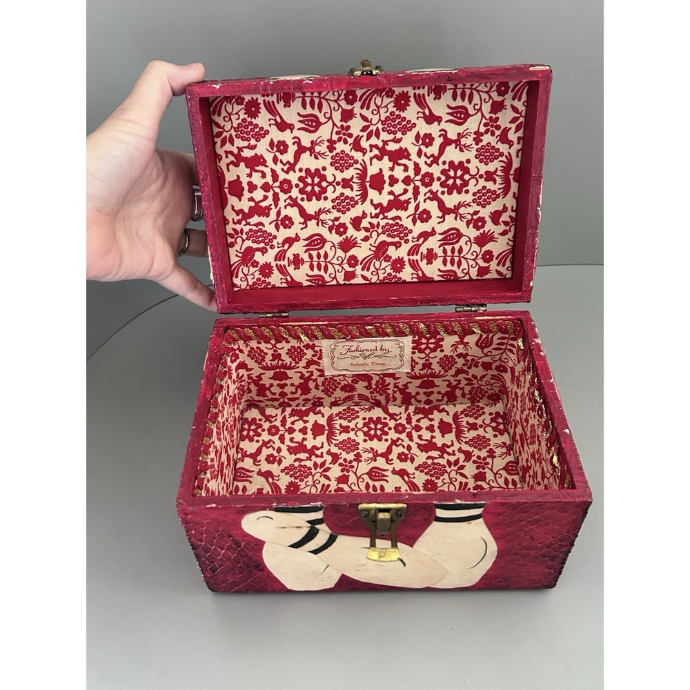 Vintage Rockabilly Bowling Decoupage Wooden Box Purse Handbag Red & Black OOAK! - Picture 7 of 16